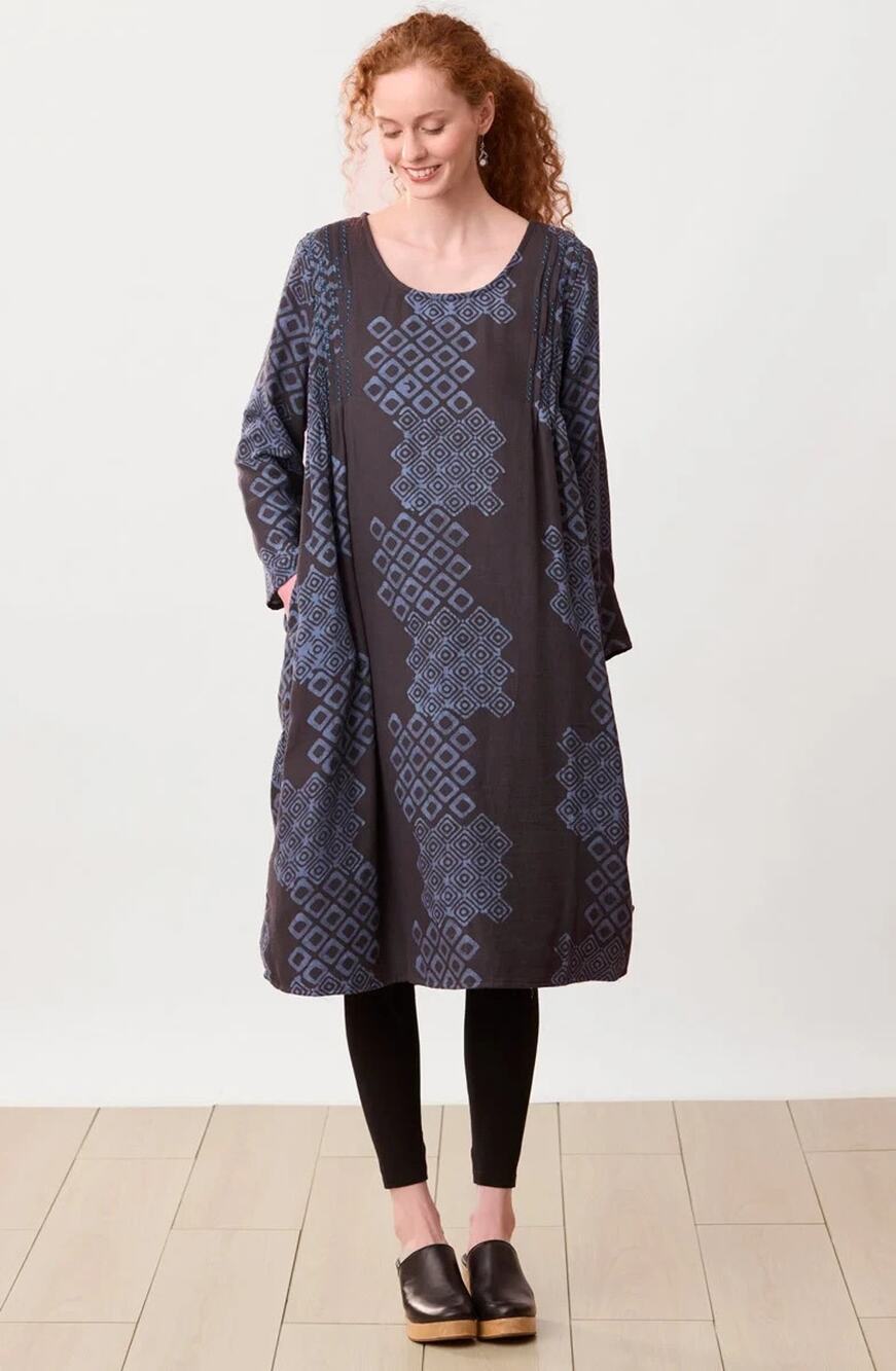 Marketplace Premila Pull Over Scoop Neck Midi Dress Plus Sz 4W 30-32 Blue Print